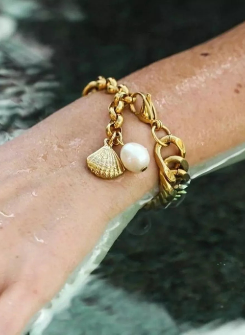 18K Gold-Plated Freshwater Pearl Shell Bracelet