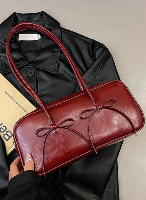 PU Leather Bow Trim Shoulder Bag