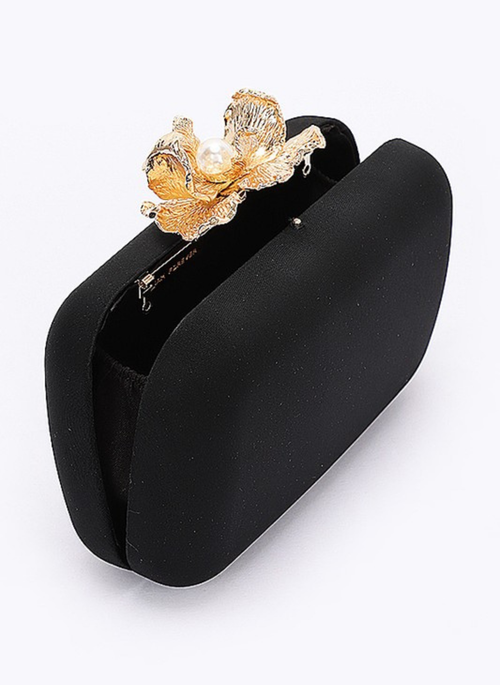 Pearl Flower Clasp Satin Box Clutch Bag