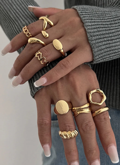 10-Piece Alloy Geometric Ring