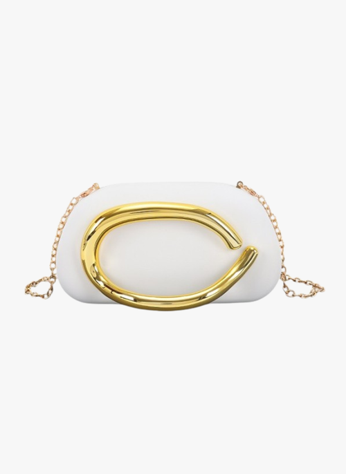Metal Handle Matte Finish Box Clutch