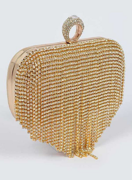 Fringe Rhinestone Convertible Clutch Bag