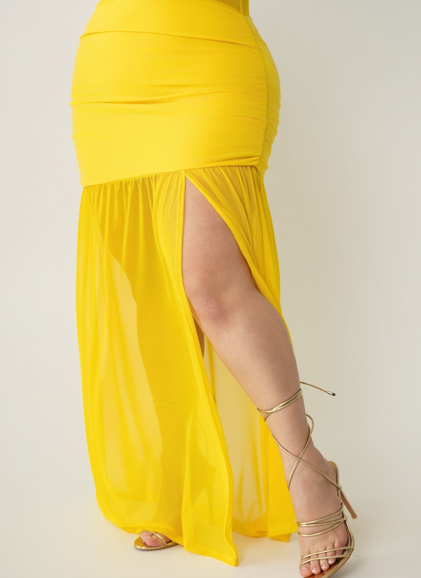 Malia Halter Mesh Ruched Maxi Dress