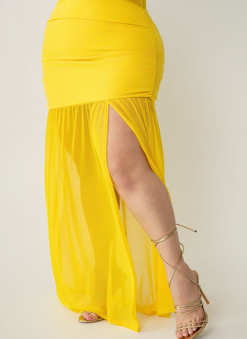 Malia Halter Mesh Ruched Maxi Dress
