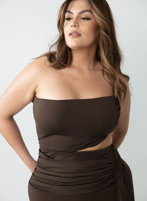 Kris Asymmetrical Ruched Maxi Dress