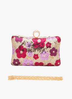 Sequins Flower Statement Box Clutch Bag