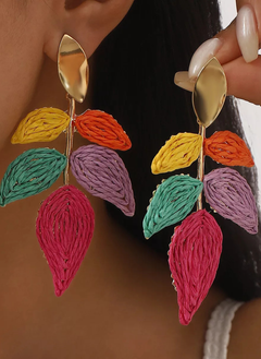 Rattan Woven Leaf Dangle Earrings