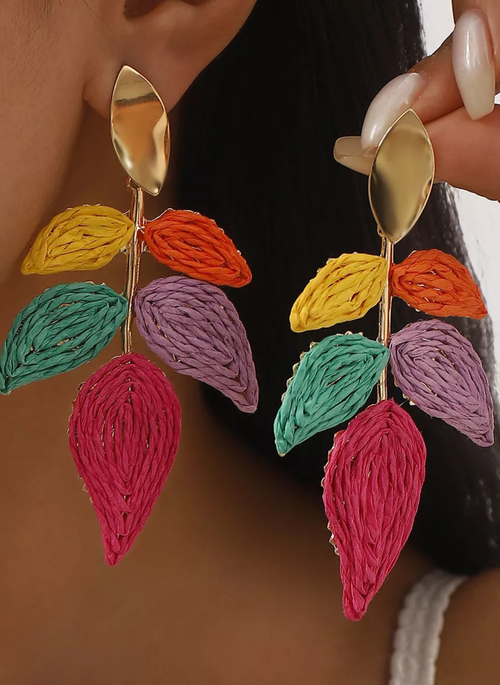 Rattan Woven Leaf Dangle Earrings