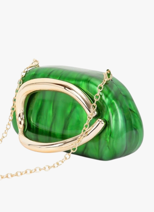 Gold Iconic Handle Marble Resin Box Clutch