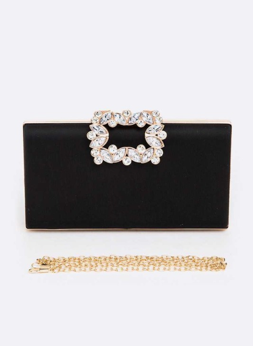 Crystal Buckle Metallic Box Clutch