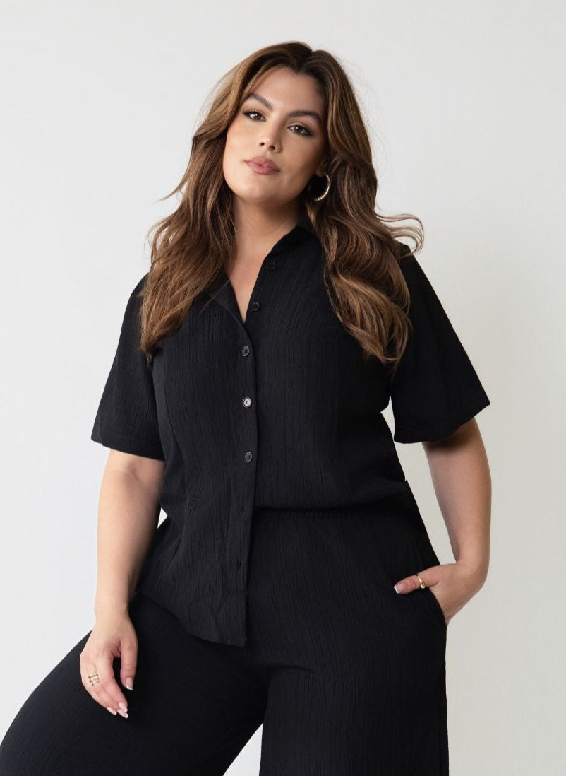 Henley Collared Button Down Blouse