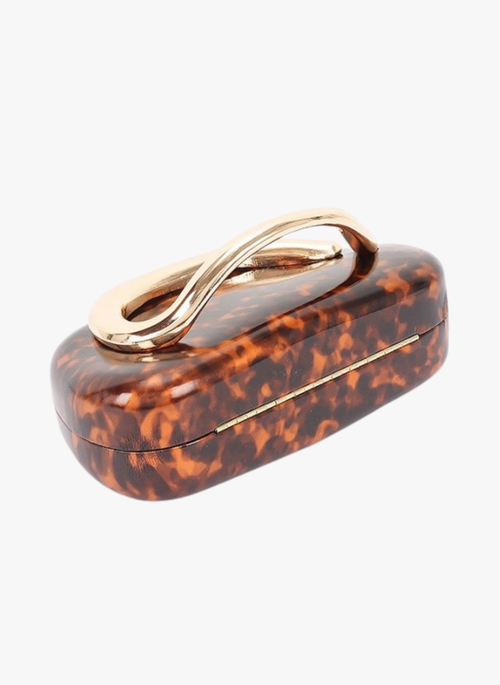 Faux Leather Metal Handle Box Clutch