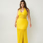 Malia Halter Mesh Ruched Maxi Dress