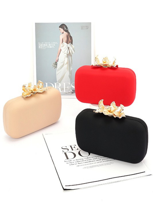 Pearl Flower Clasp Satin Box Clutch Bag