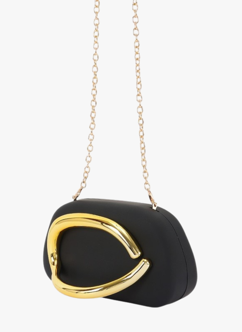 Metal Handle Matte Finish Box Clutch