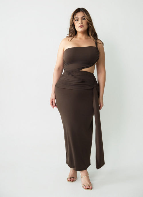 Kris Asymmetrical Ruched Maxi Dress