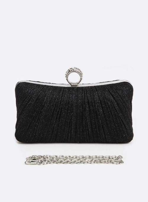 Pleated Metallic Box Clutch Bag