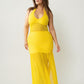 Malia Halter Mesh Ruched Maxi Dress