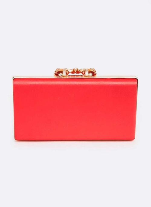 Crystal Buckle Metallic Box Clutch