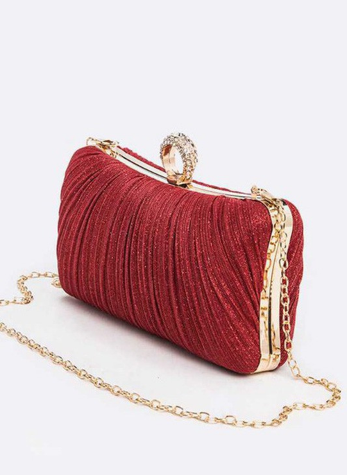 Pleated Metallic Box Clutch Bag