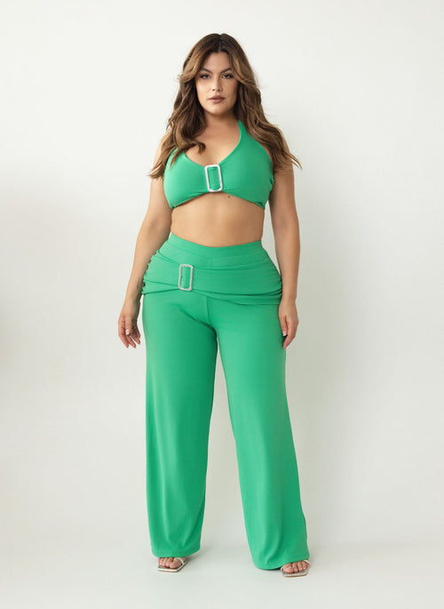 Zelia Wide Leg Pants w. Metal Overlay Detail