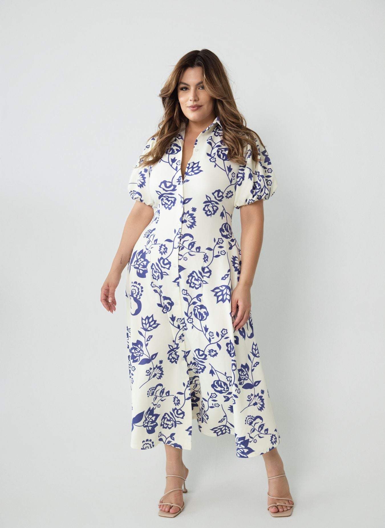 Dinah Button Down A-Line Midi Dress