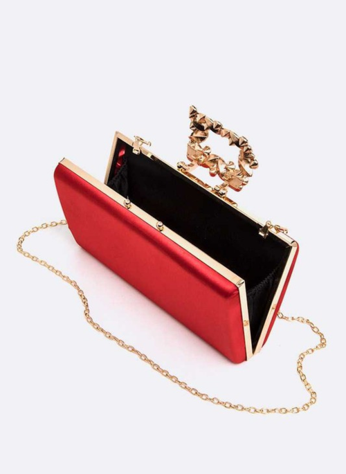 Crystal Buckle Metallic Box Clutch