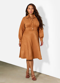 Alisson Faux Suede Collared Midi Dress