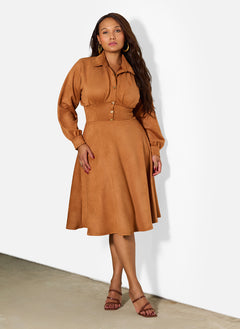 Alisson Faux Suede Collared Midi Dress