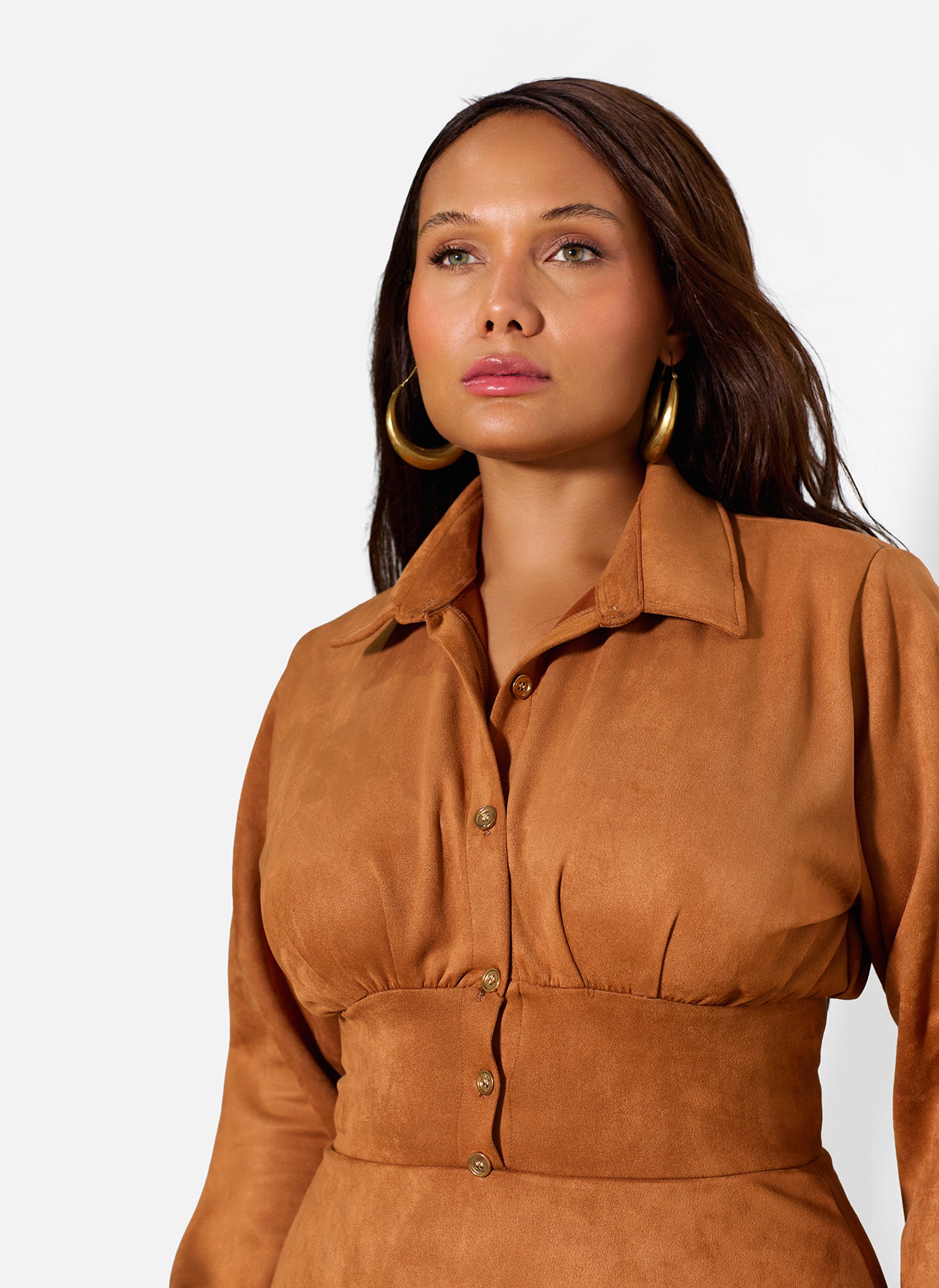 Alisson Faux Suede Collared Midi Dress