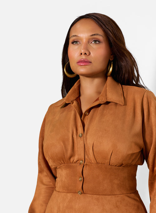 Alisson Faux Suede Collared Midi Dress