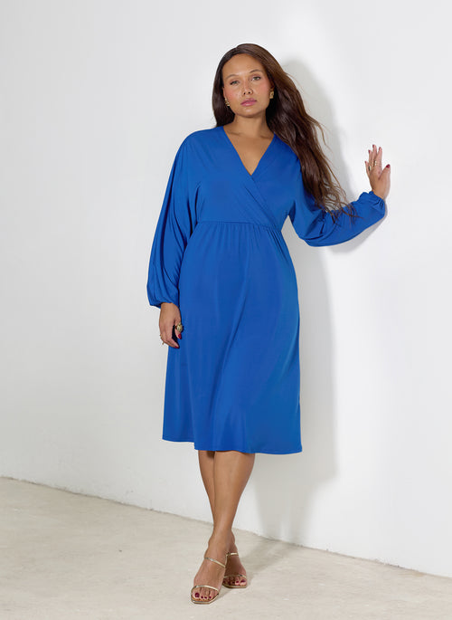 Amber Puff Sleeves A-Line Midi Dress