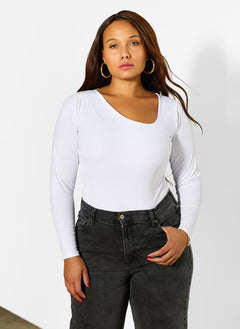 Ashley Asymmetrical Neckline Long Sleeve Bodysuit