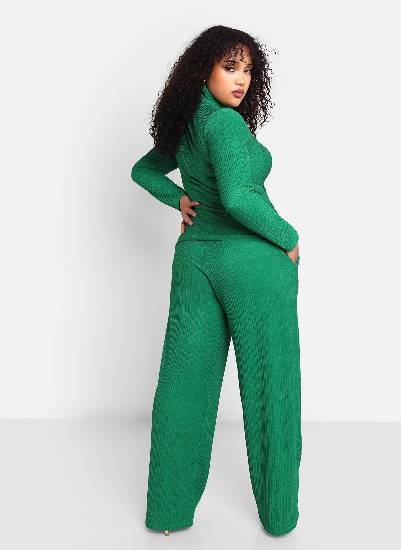 Abby Textured Turtleneck Full Length Top - Forest Green