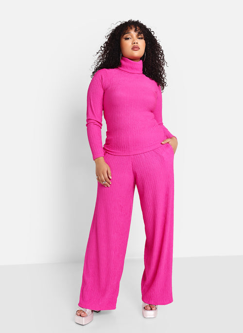 Abby Textured Wide Leg Pants W. Pockets - Fuchsia