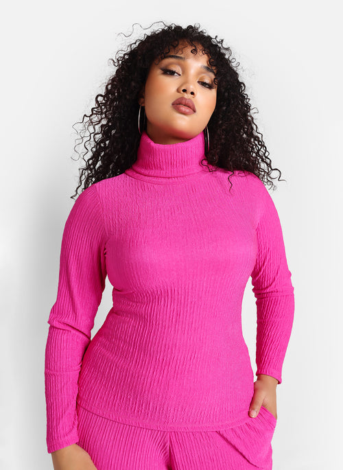 Abby Textured Turtleneck Full Length Top - Fuchsia