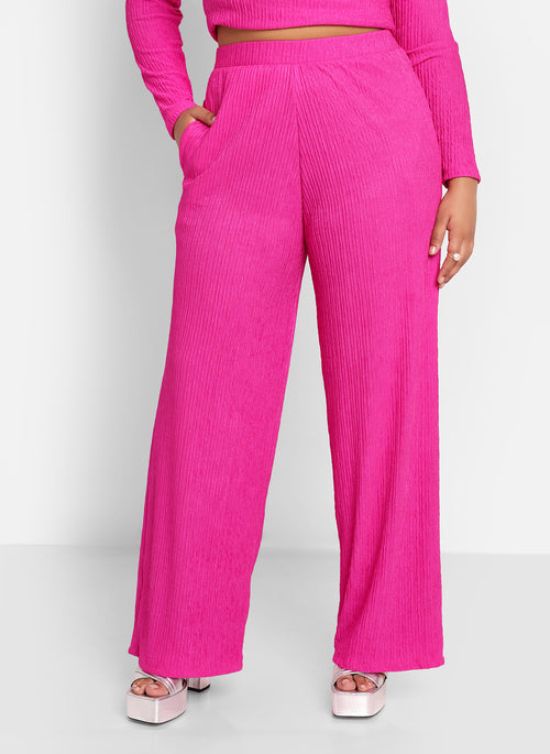 Abby Textured Wide Leg Pants W. Pockets - Fuchsia