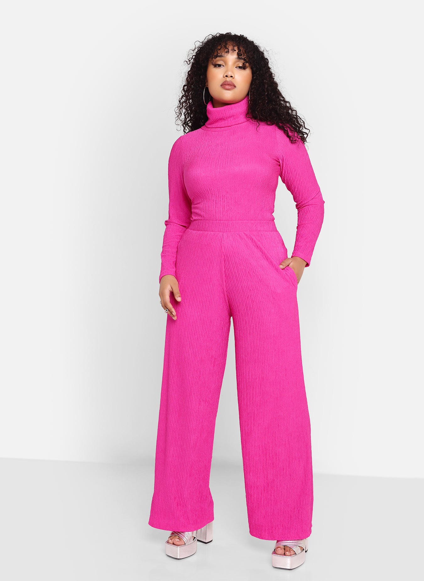 Abby Textured Wide Leg Pants W. Pockets Fuchsia REBDOLLS