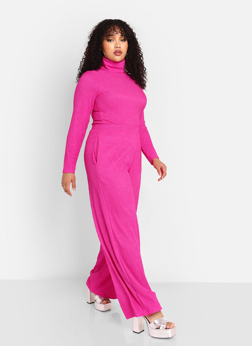 Abby Textured Wide Leg Pants W. Pockets - Fuchsia