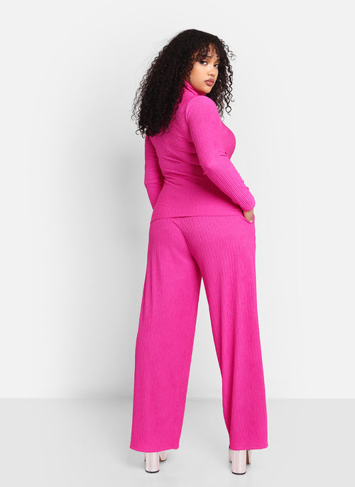 Abby Textured Wide Leg Pants W. Pockets - Fuchsia