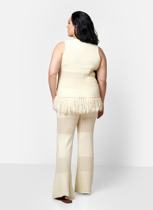 Aisha Knit Bell Bottom Pants W. Pockets - Ivory