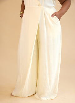 Alia Linen Wrap Overlay Wide Leg Jumpsuit - Ivory