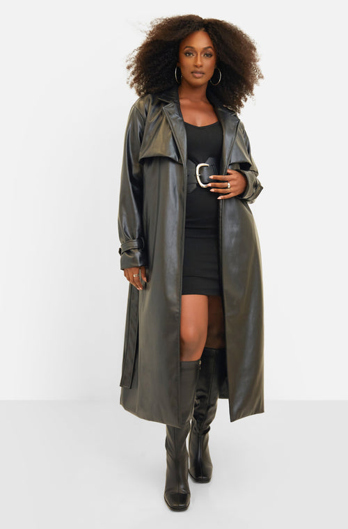 All I Have Midi Vegan Leather Trench Coat