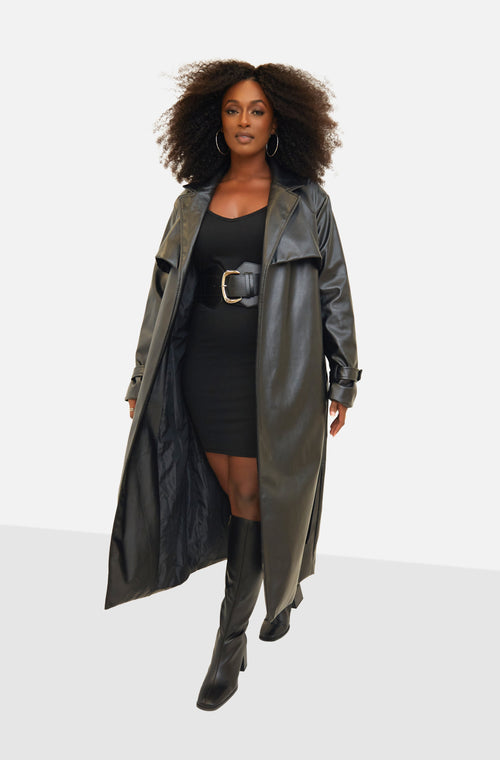 All I Have Midi Vegan Leather Trench Coat