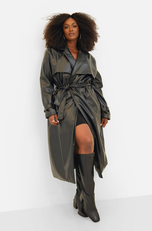 All I Have Midi Vegan Leather Trench Coat