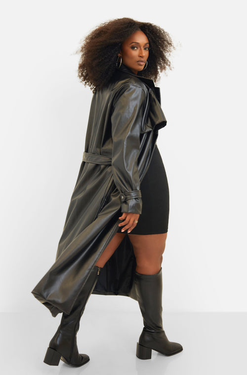 All I Have Midi Vegan Leather Trench Coat