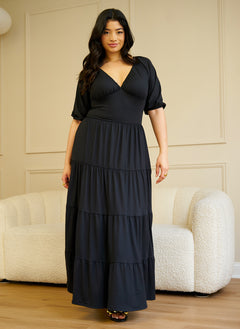 Dream Of Me Tiered Maxi A Line Dress - Black