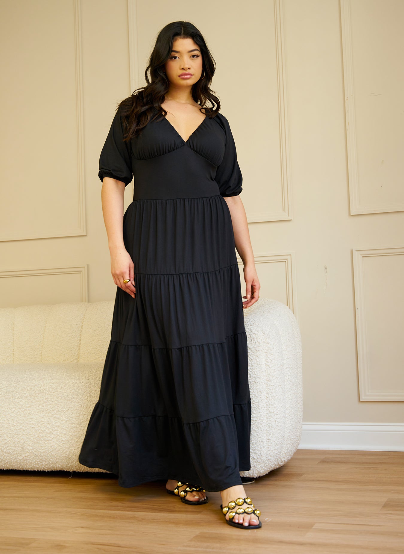 Dream Of Me Tiered Maxi A Line Dress - Black