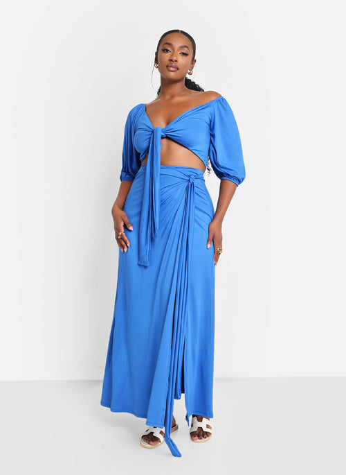 Ariana High Slit Maxi Wrap Skirt - Cobalt