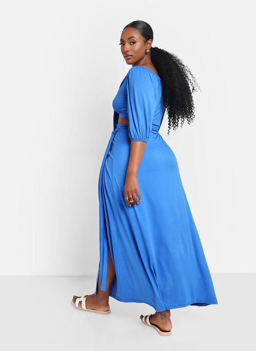 Ariana High Slit Maxi Wrap Skirt - Cobalt